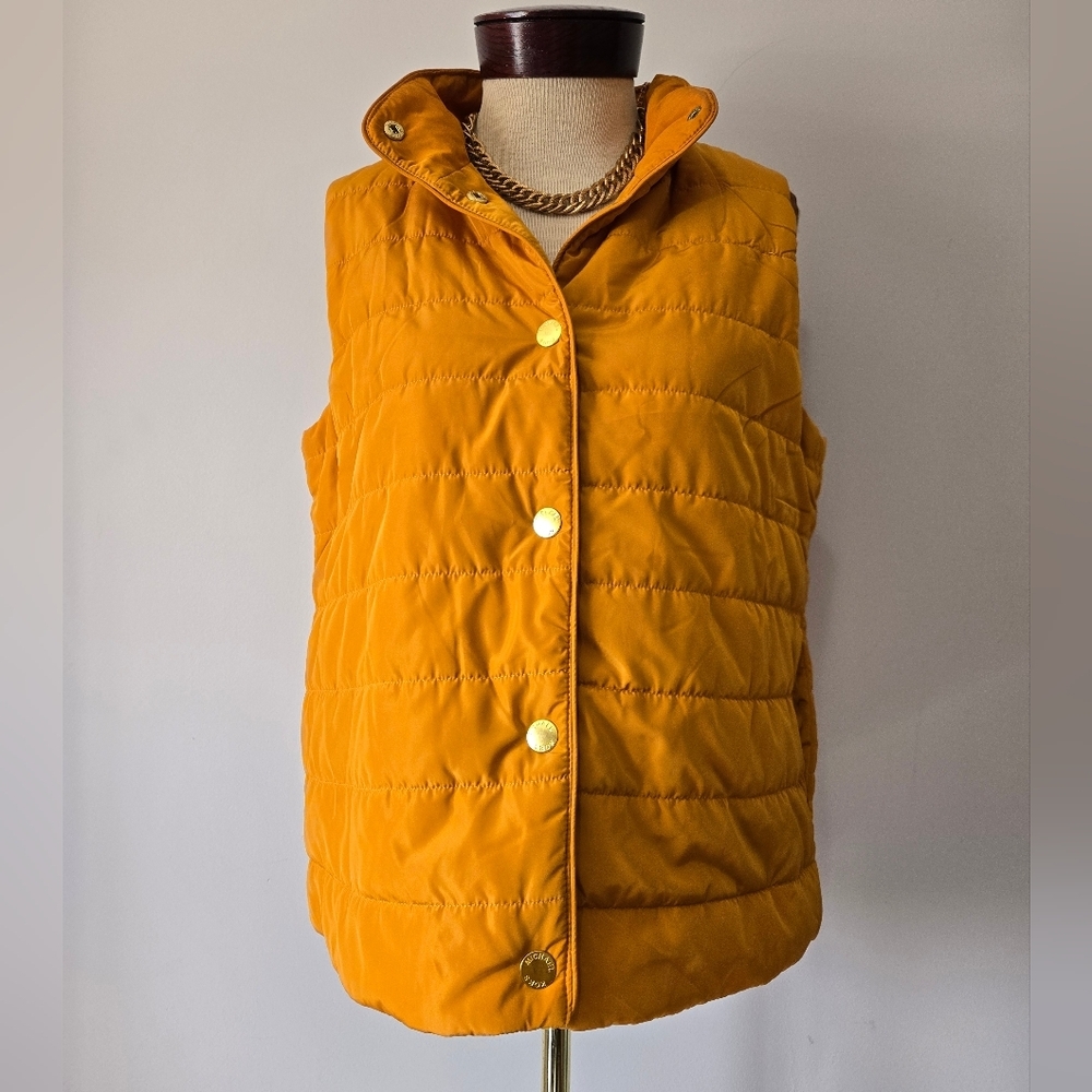 MICHAEL KORS Mustard Yellow Quilted Vest With Gold Snap Buttons. Size Medium - Picture 1 of 12